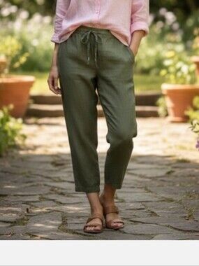 J.Crew Seaside pants in a loden frost olive green linen blend